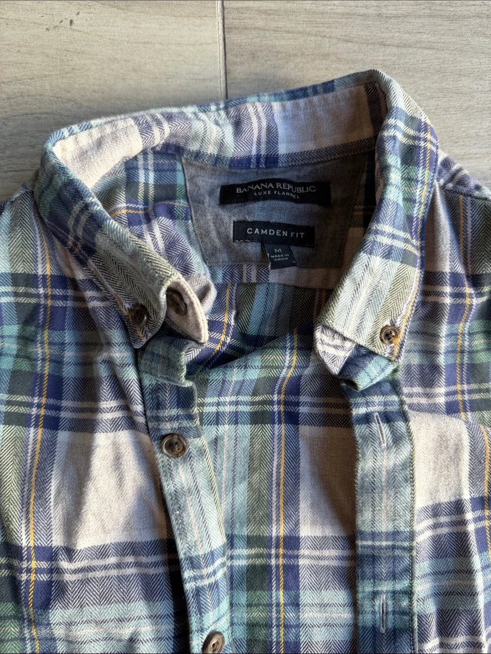 Banana Republic Plaid Button-Down Shirt - Blue, Green & Cream
